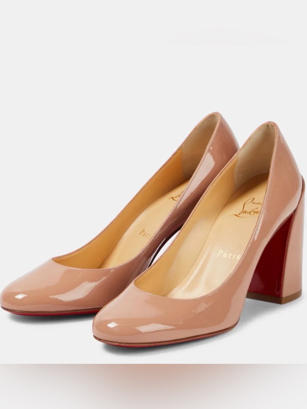 Christian Louboutin Nude patent leather block heels